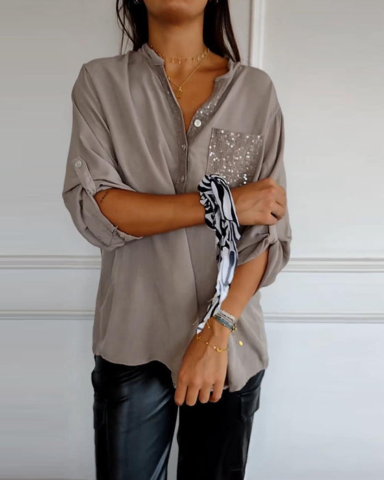 Lös ledig topp med paljetter och patchwork