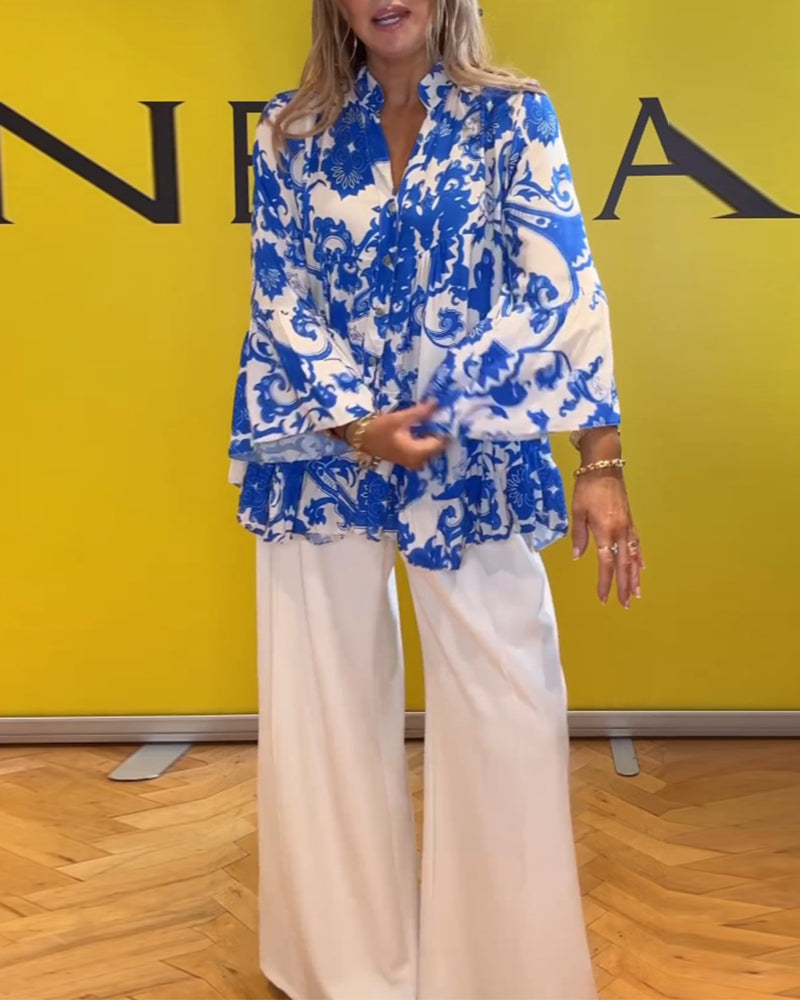 Långärmad blus med fräsch tryck