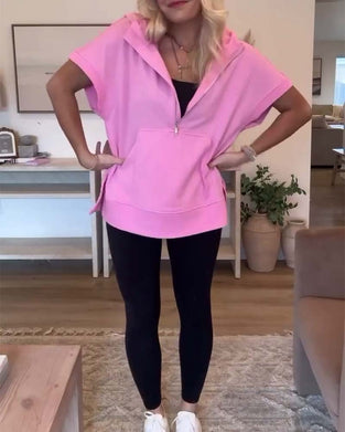 Halv dragkedja med kortärmad huvtröja