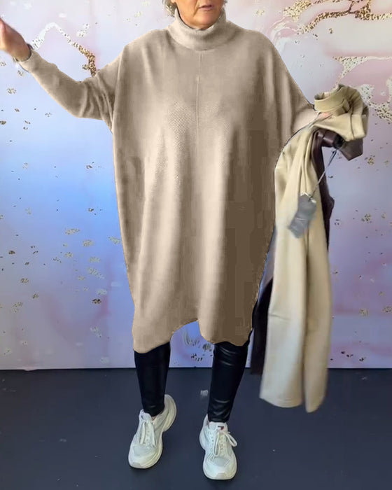 Casual enfärgad långärmad tröja med hög krage