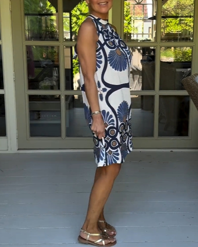 Halterringad klänning med vintagetryck