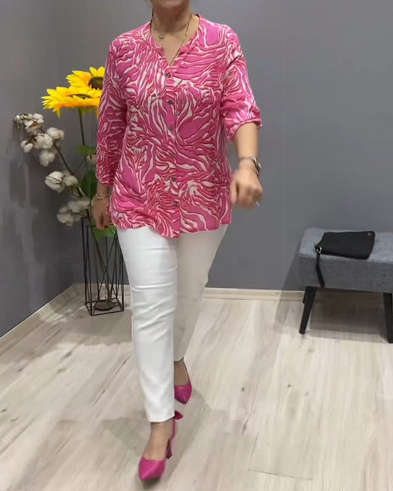 Långärmad skjorta med tryck och knappar