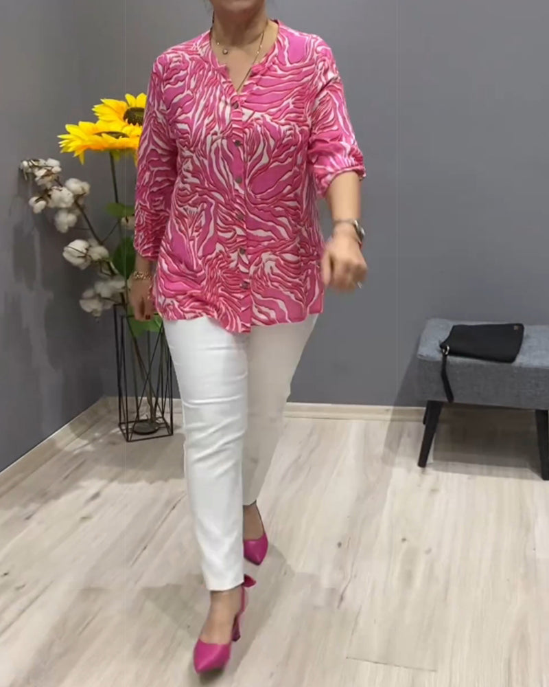 Långärmad skjorta med tryck och knappar