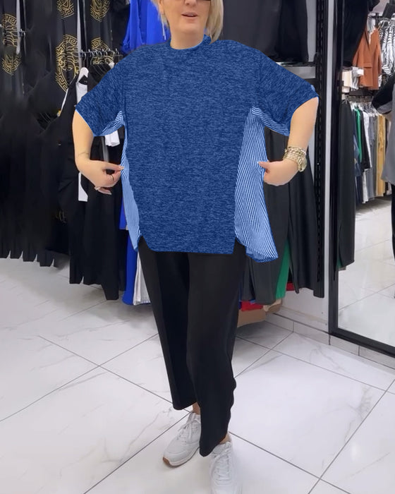 Casual blus med lapptäcke av kritstreck