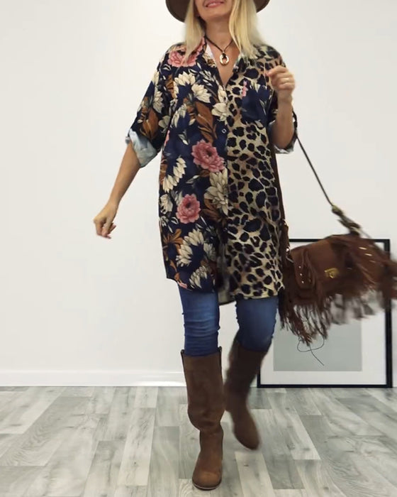 Lapelskjorta i leopardmönstrad patchwork