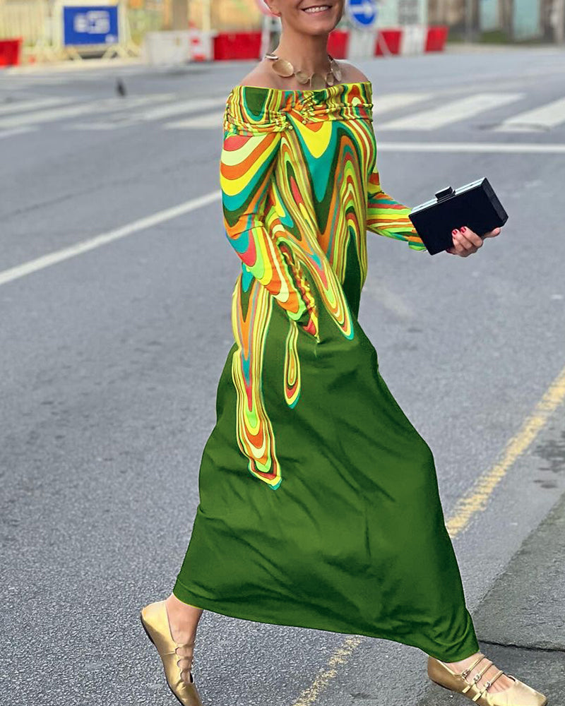 Elegant maxiklänning med lång ärm off shoulder