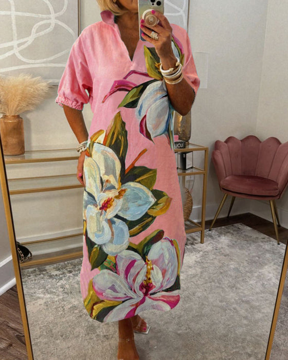 Lös ledig klänning med blommönster