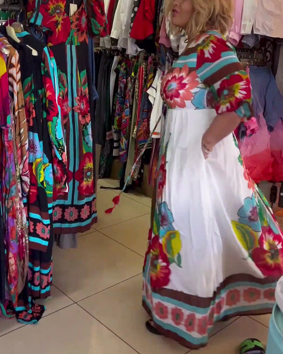 Djupt V lös avslappnad blommig klänning