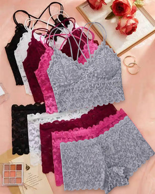 Lingerie Set Spets Utskärning Rygg