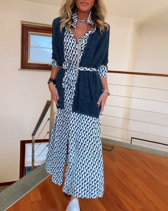 Klänning med geometriskt tryck i lapel