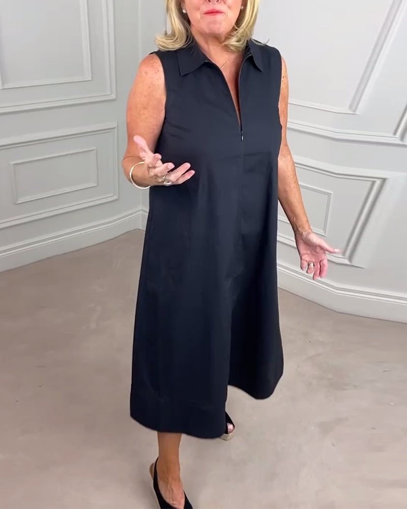 Enfärgad ärmlös vardagsklänning