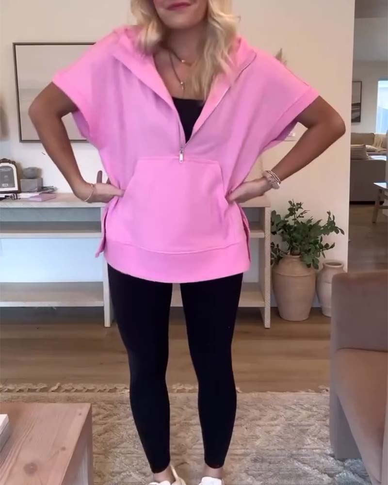 Halv dragkedja med kortärmad huvtröja