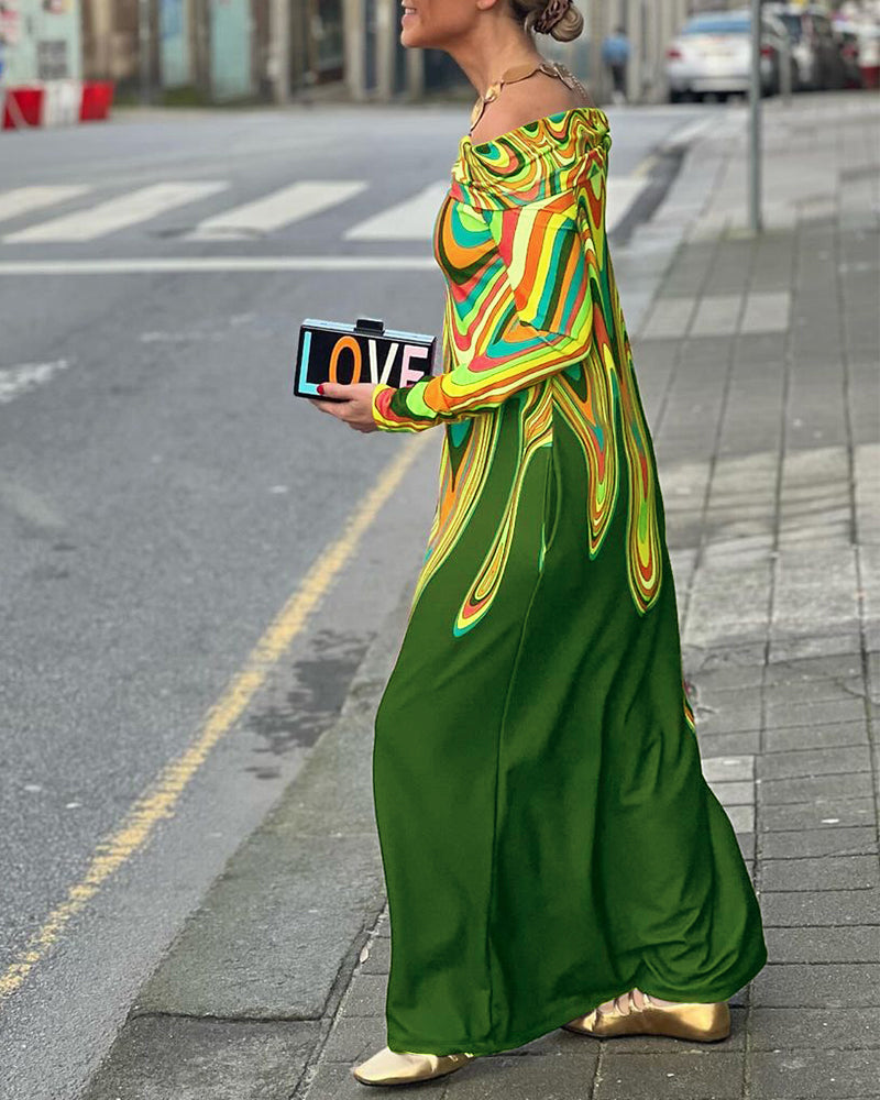 Elegant maxiklänning med lång ärm off shoulder