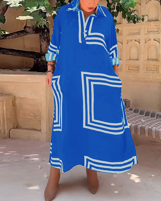 Fritidsklänning med rektangulärt tryck i slagslag