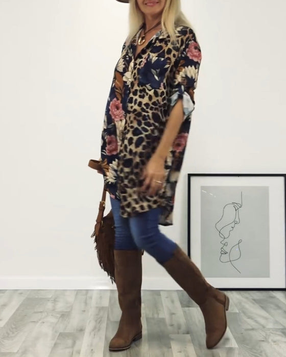 Lapelskjorta i leopardmönstrad patchwork
