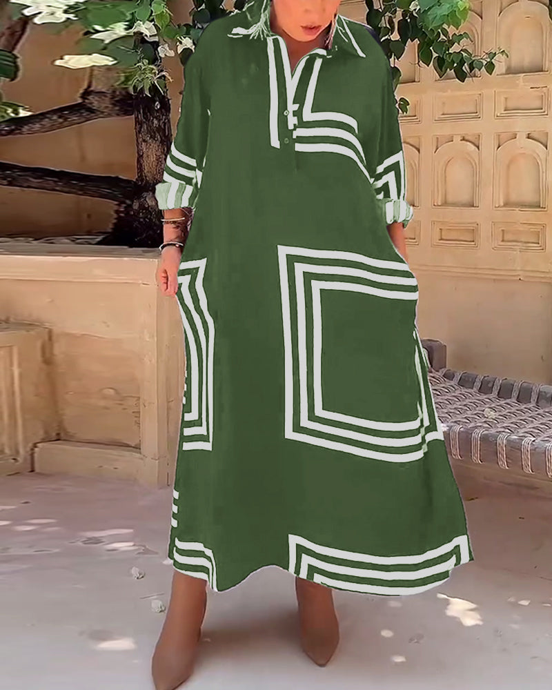 Fritidsklänning med rektangulärt tryck i slagslag