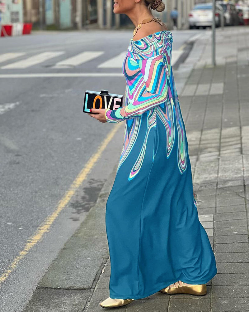 Elegant maxiklänning med lång ärm off shoulder