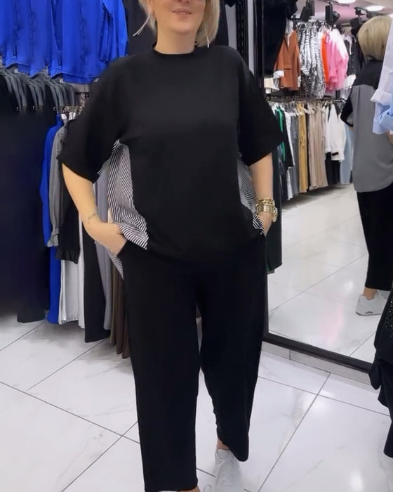 Casual blus med lapptäcke av kritstreck