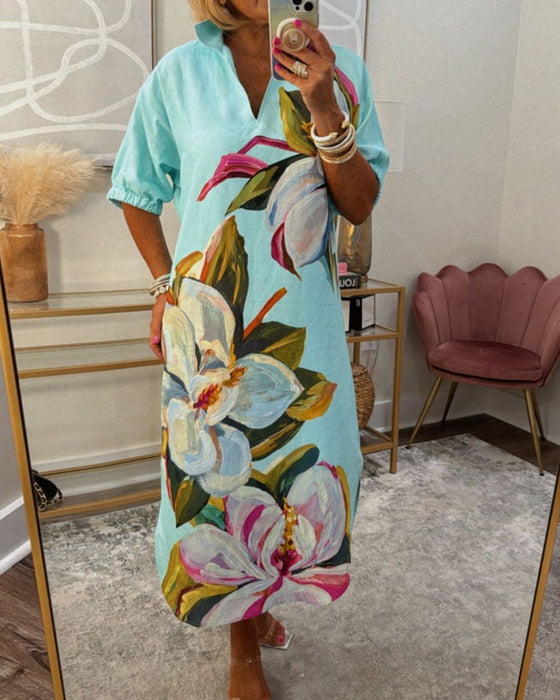 Lös ledig klänning med blommönster