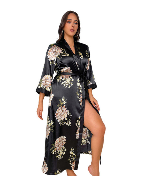 Stor storlek tryckt siden sexig pyjamas klänning