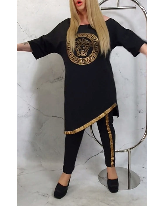 Casual tryckt oregelbunden tvådelad kostym