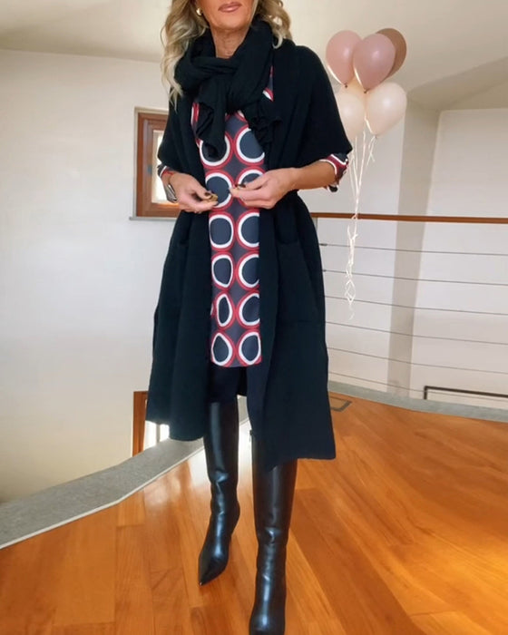 Casual enfärgad kofta med halvärm och ficka