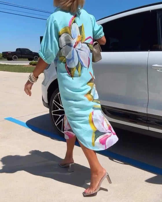 Lös ledig klänning med blommönster