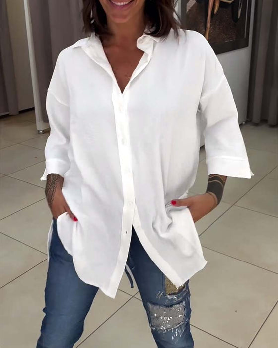 Lapel enfärgad button-down skjorta