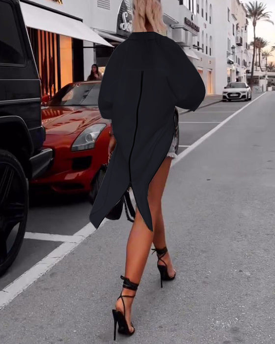 Enfärgad casual skjorta med lapel slits