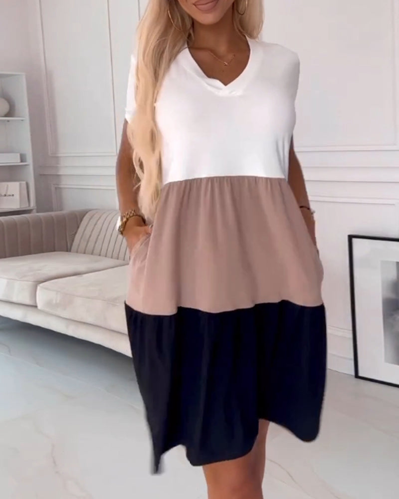 Colorblock kortärmad casual klänning