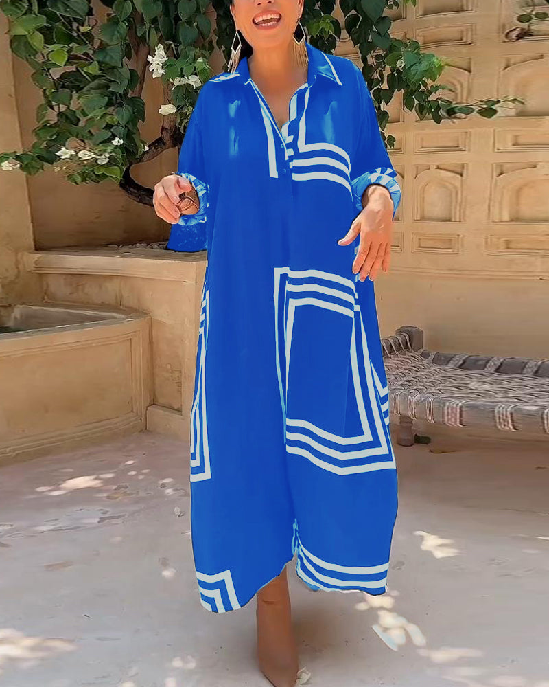 Fritidsklänning med rektangulärt tryck i slagslag