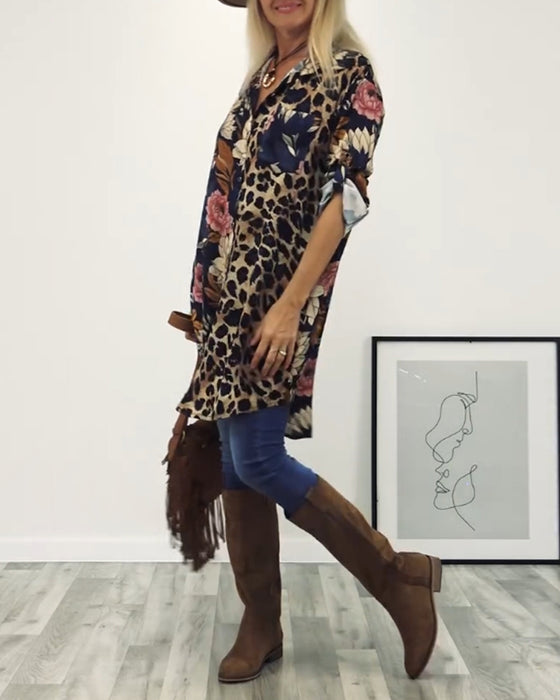 Lapelskjorta i leopardmönstrad patchwork