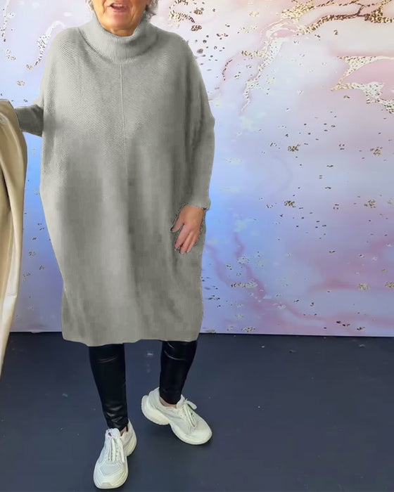 Casual enfärgad långärmad tröja med hög krage