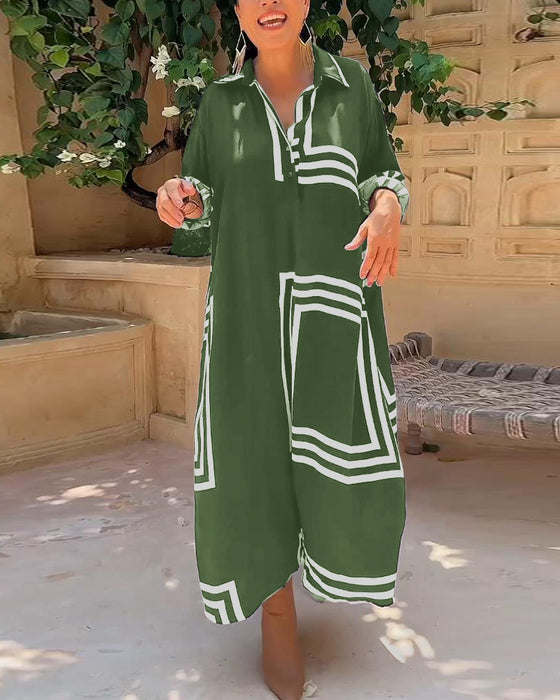 Fritidsklänning med rektangulärt tryck i slagslag