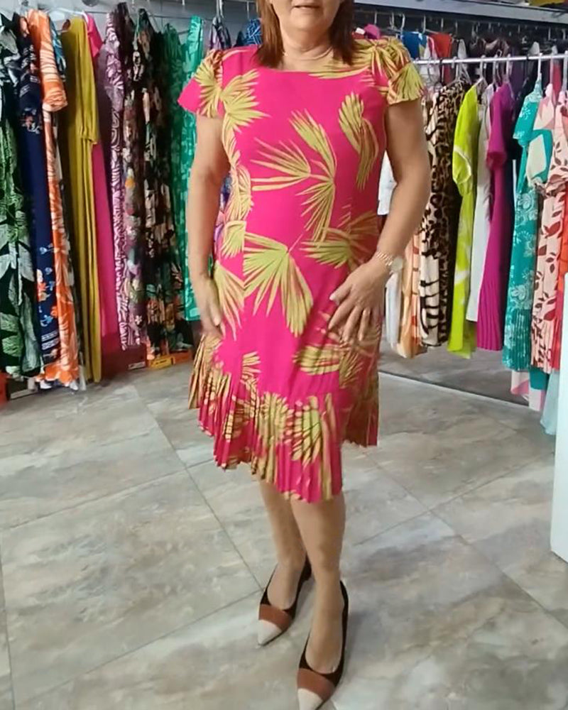 Kortärmad veckad ledig klänning