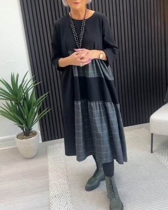 Casual rutig lappklänning i fickor