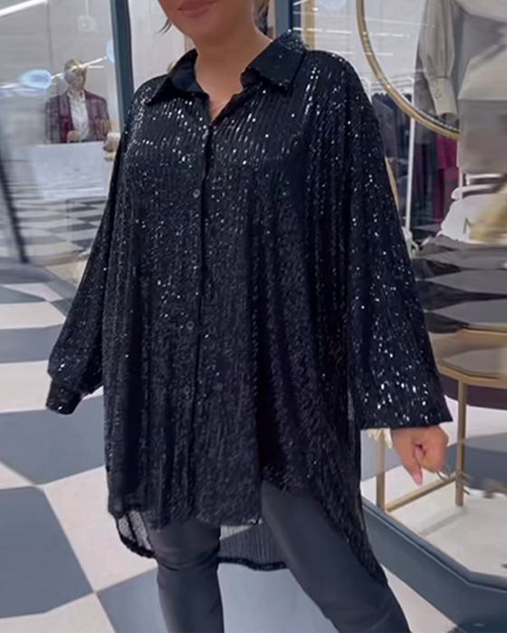 Casual skjorta med paljetter med slits