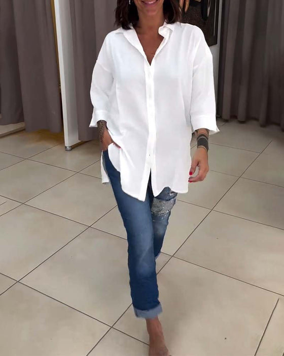 Lapel enfärgad button-down skjorta