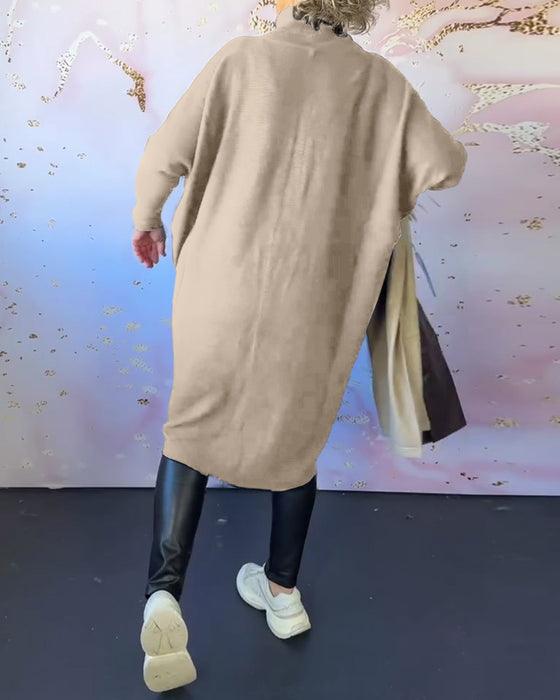 Casual enfärgad långärmad tröja med hög krage