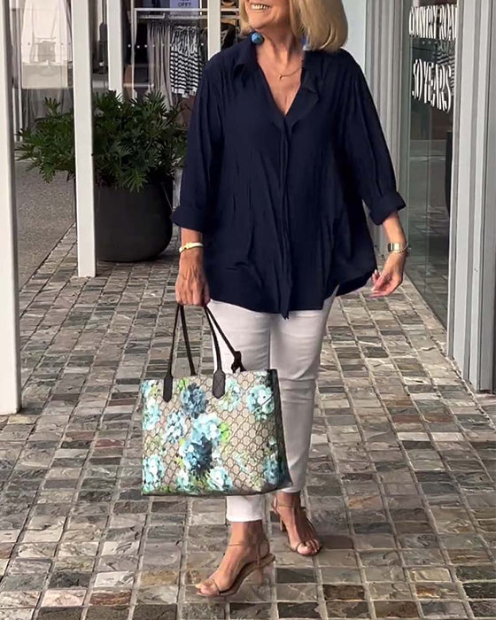 Lapel enfärgad lös blus