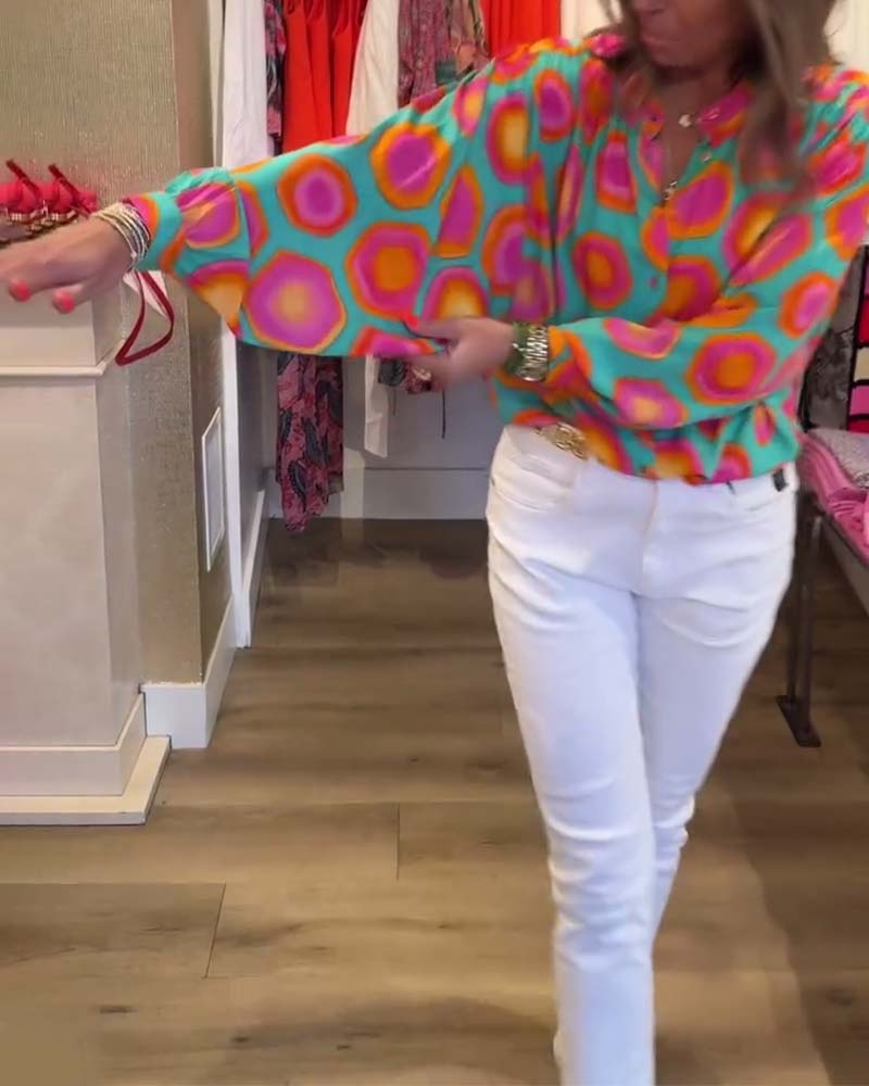 Färgglad skjorta med geometriskt tryck med krage