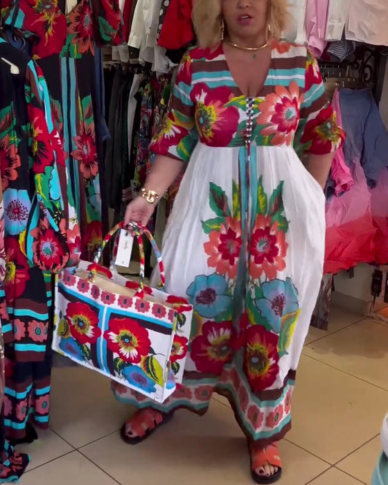 Djupt V lös avslappnad blommig klänning