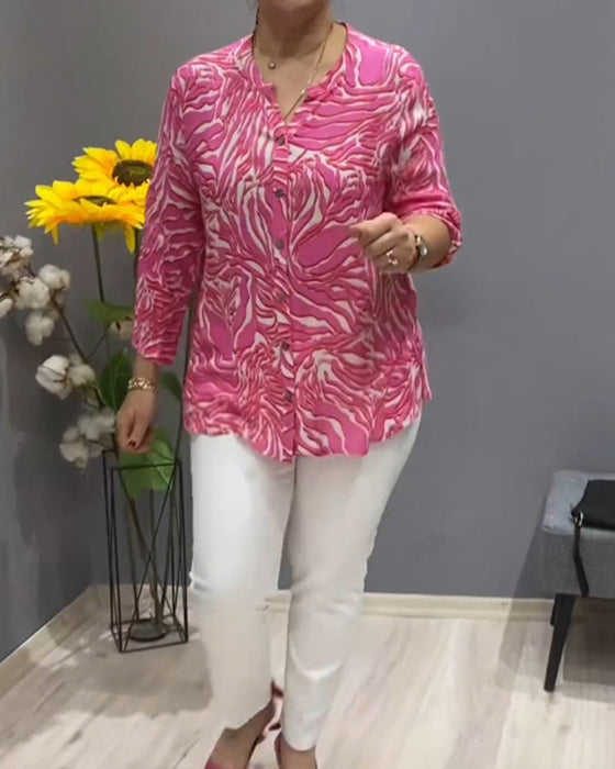 Långärmad skjorta med tryck och knappar