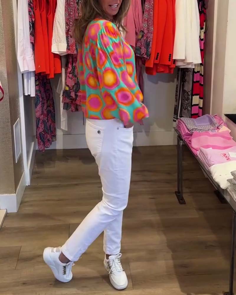 Färgglad skjorta med geometriskt tryck med krage