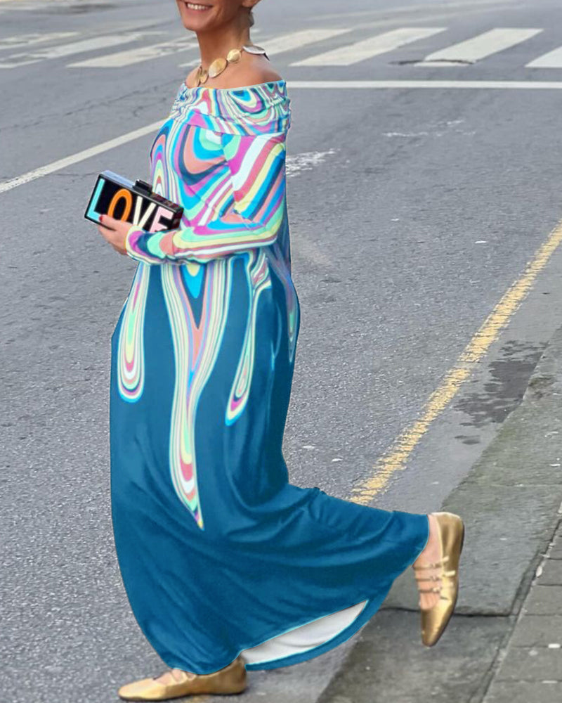 Elegant maxiklänning med lång ärm off shoulder