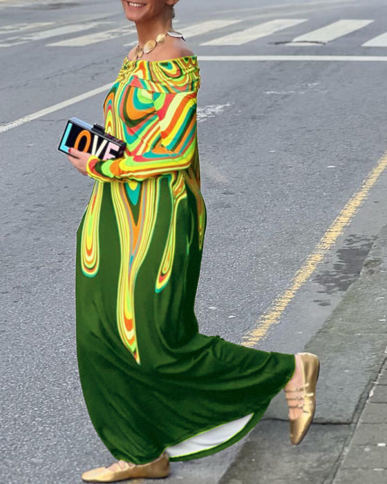 Elegant maxiklänning med lång ärm off shoulder