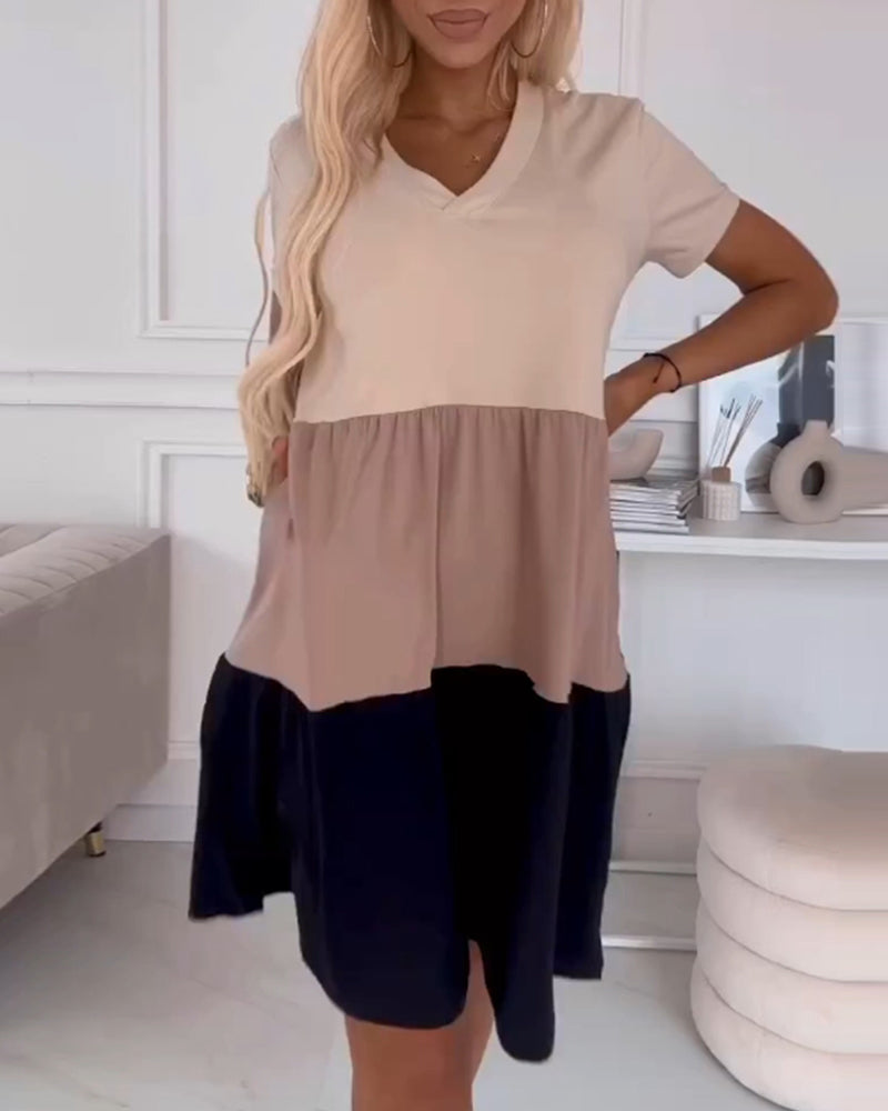 Colorblock kortärmad casual klänning