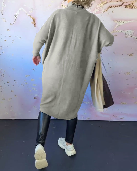 Casual enfärgad långärmad tröja med hög krage