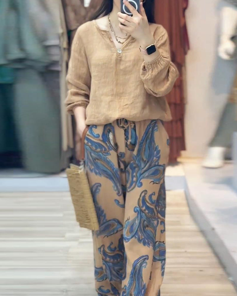 Långärmad casual tryckt set