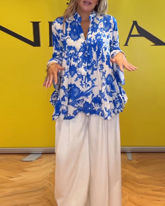 Långärmad blus med fräsch tryck